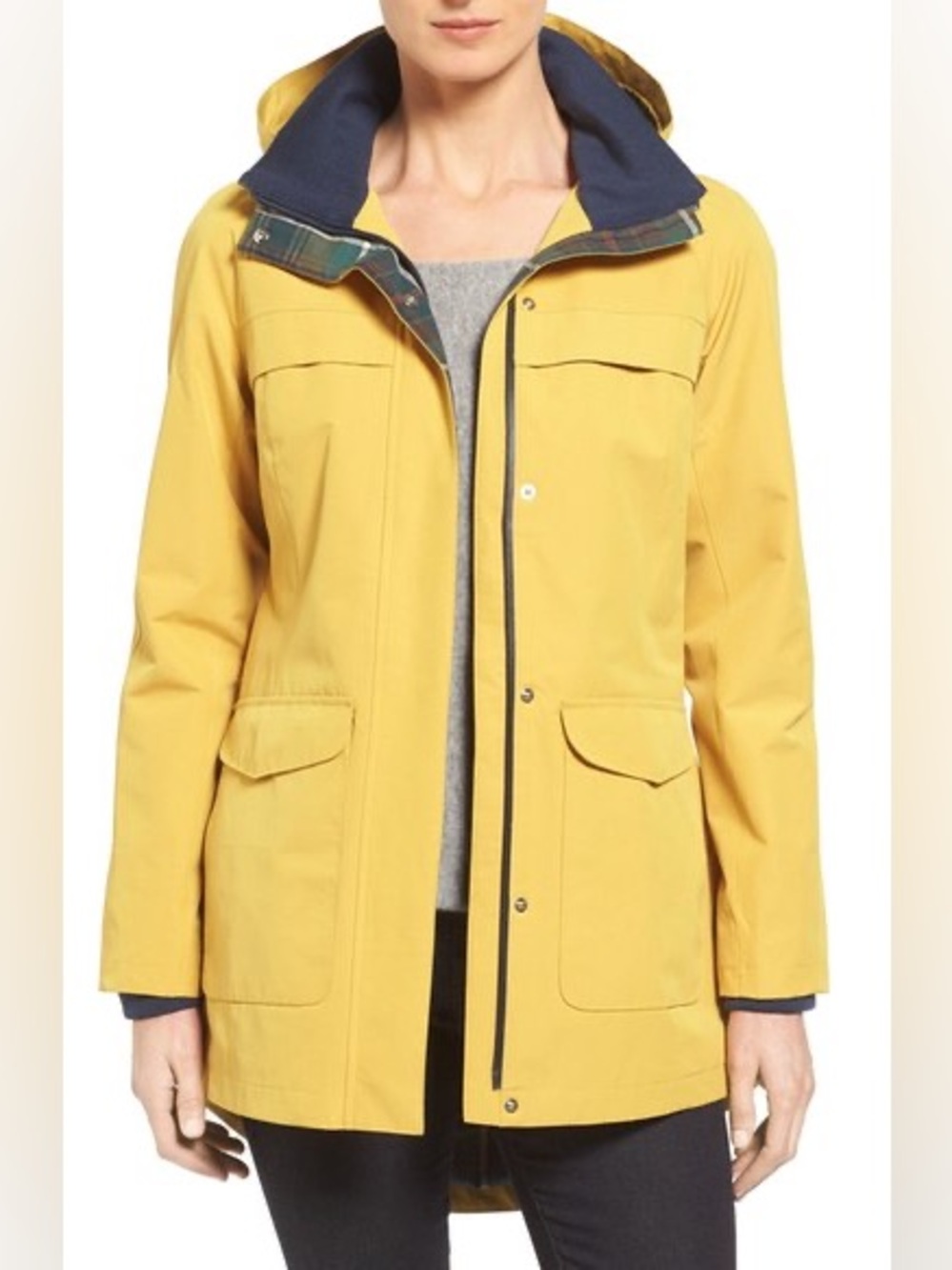Pendleton Yellow Hooded Trench Coat with Navy Lining Size Small EUC